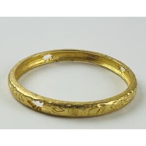 Liz Claiborne Bangle Bracelet Gold Tone Star cut out Etched LCi Moon Spiral Burs